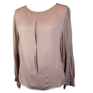 Armani Collezioni Antinea Silk Blouse Sheer Sleeves Nude Tan Cuffs Size 6 (IT42)